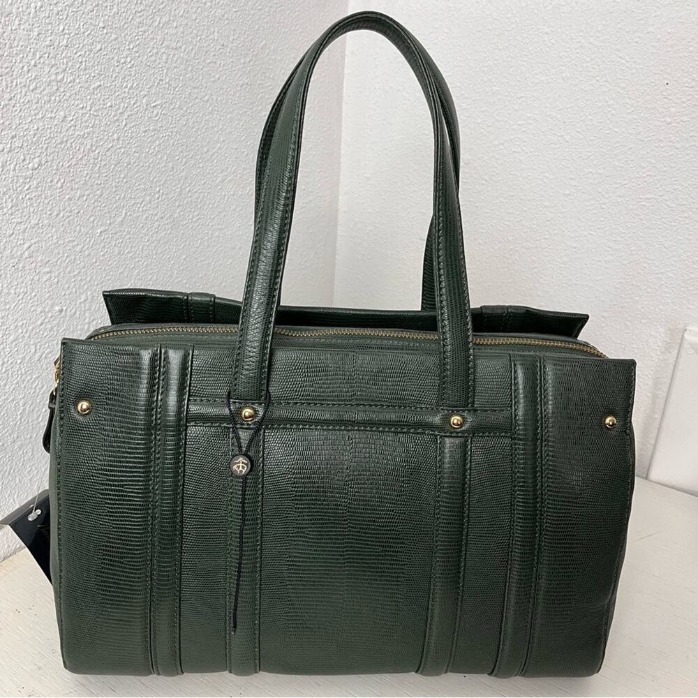 NWT Brooks Brothers green exotic embossed lambskin medicine bag purse large